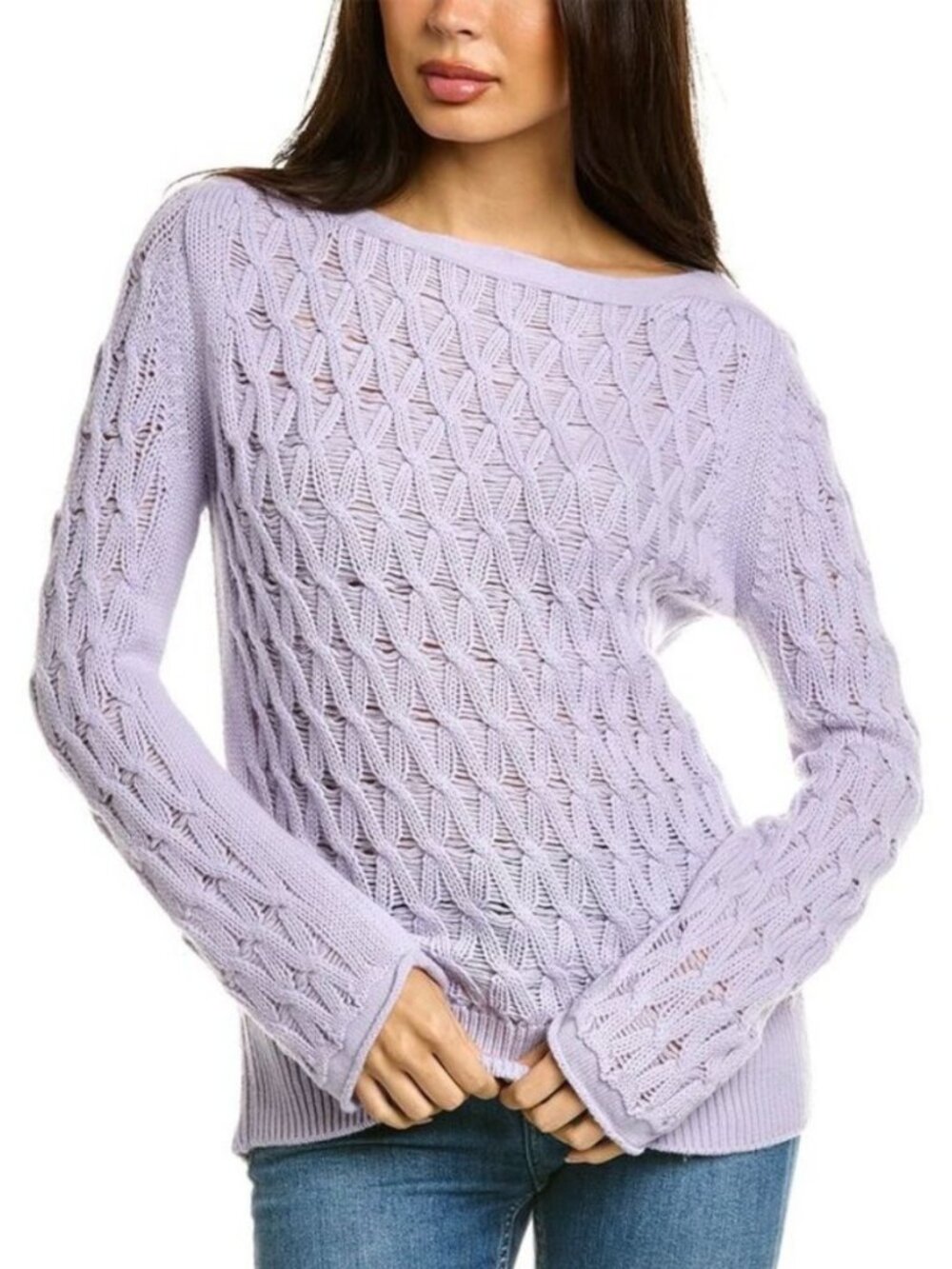Malo Women's Lattice Knit Sweater Size Small Wool-Cashmere Lilac